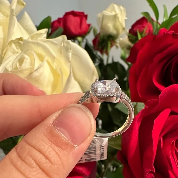 925 Sterling Silver CZ Halo Engagement/ Promise Ring - Picture 4 of 11